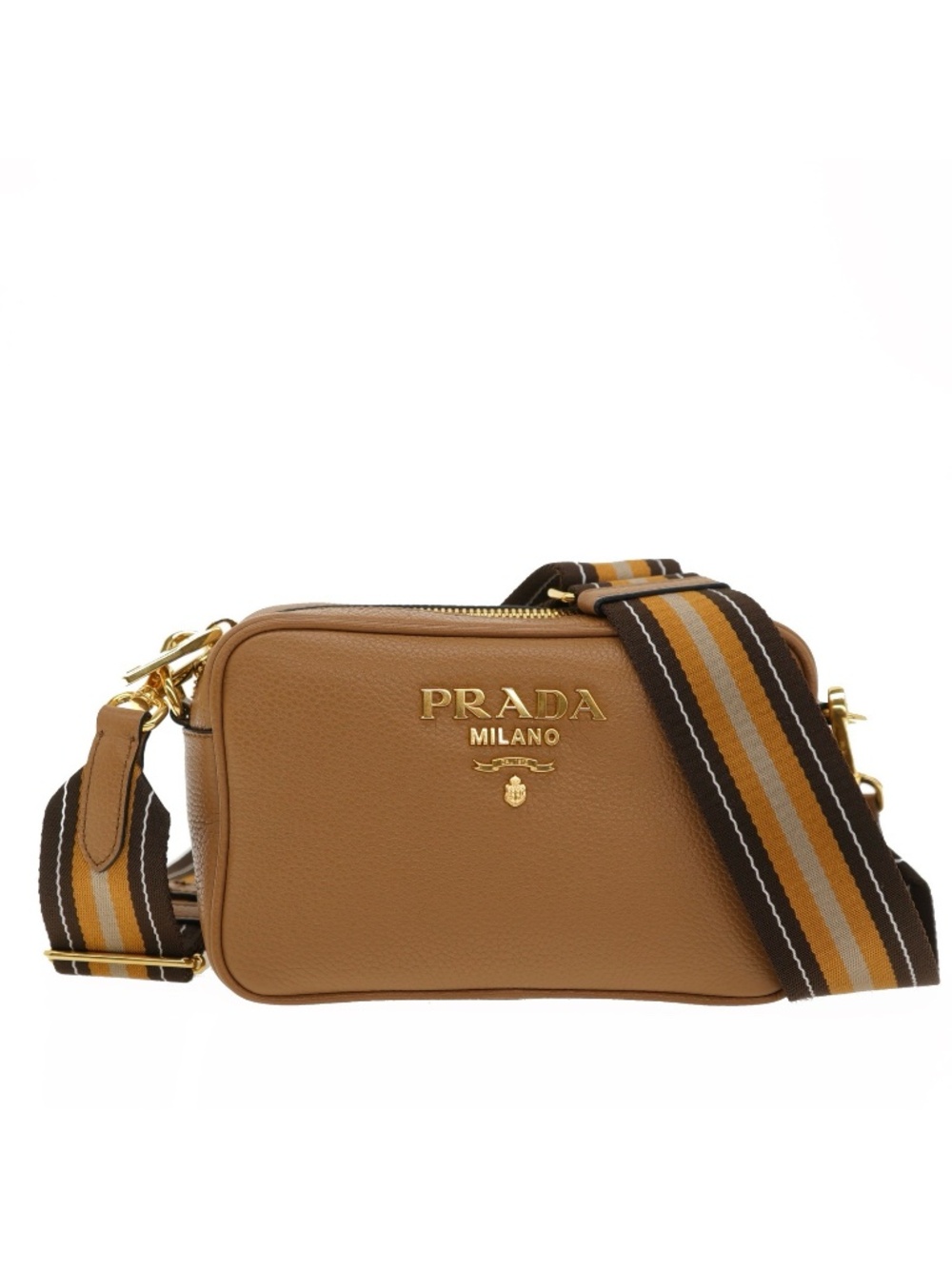 Prada Crossbody Camera Bag Guitar Strap Caramel Leather 1BH096 New
